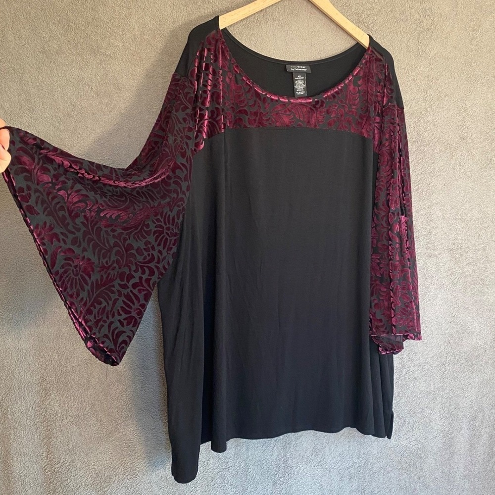 Catherines Womens Velvet Burnout Top Size 5X Popover Whimsigoth Career Stretch